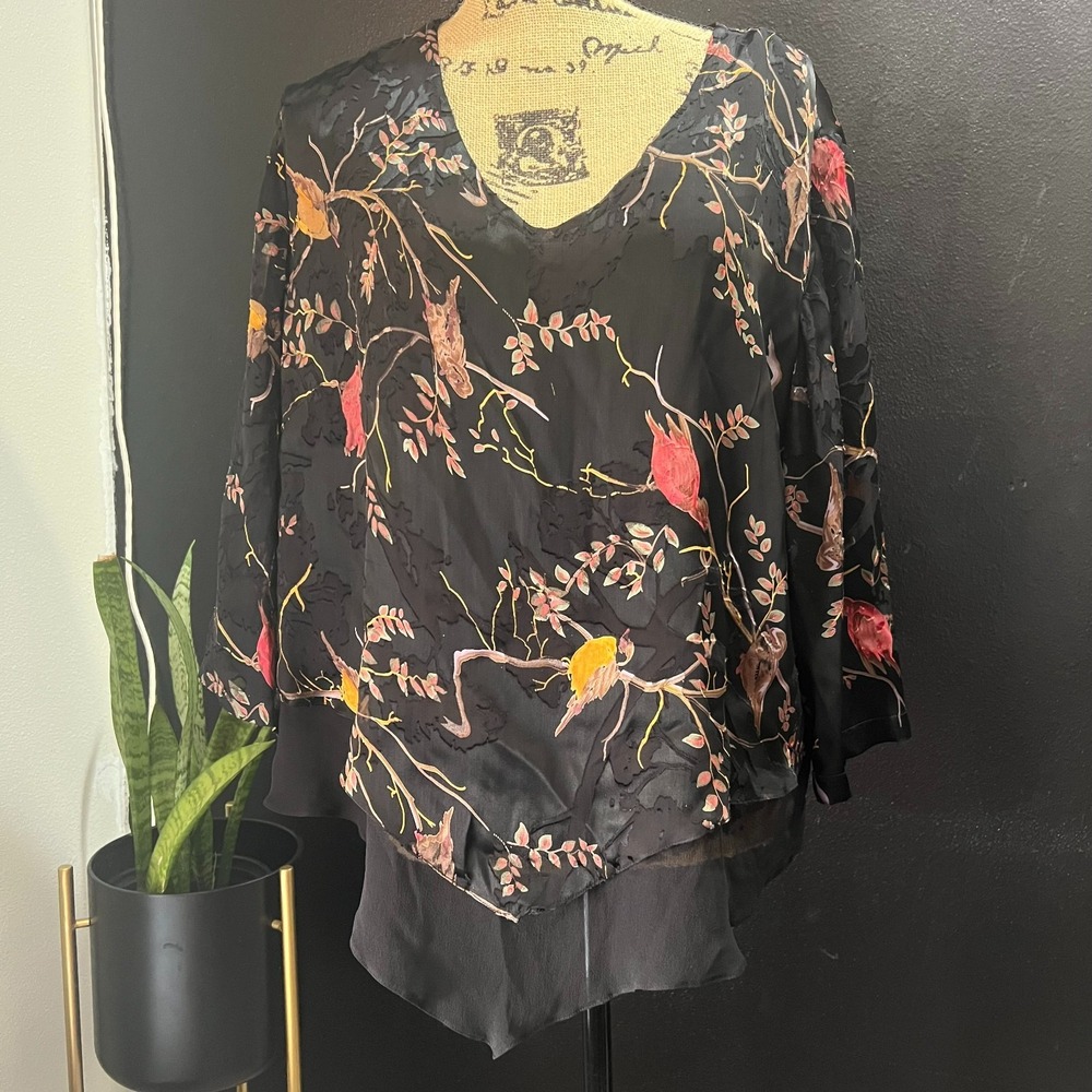 Aliki Yamani Creations Women's Large Vintage Silk Chiffon Tunic‎ Layered Blouse